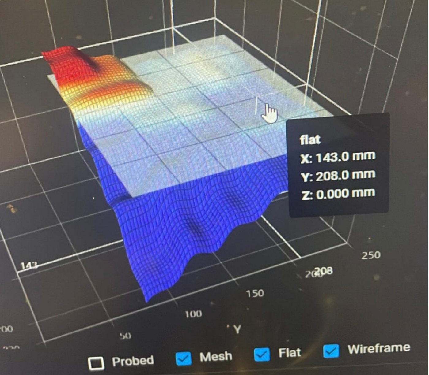 Bed mesh of the first build showing a deep warp