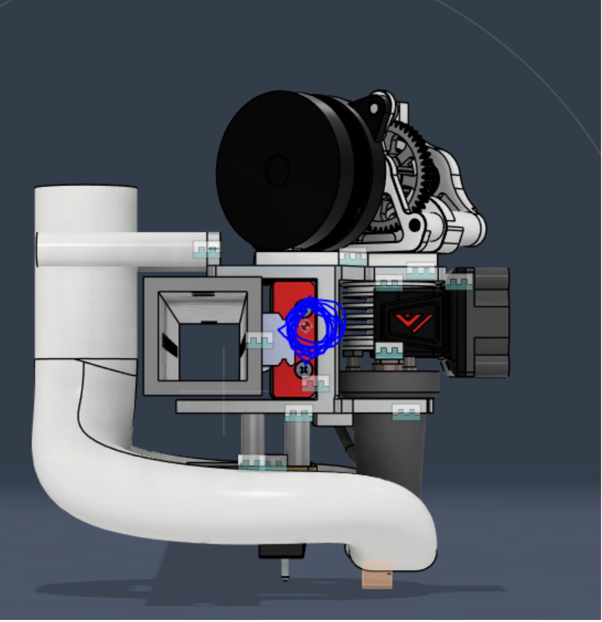 CAD model of the toolhead with its center of mass marked