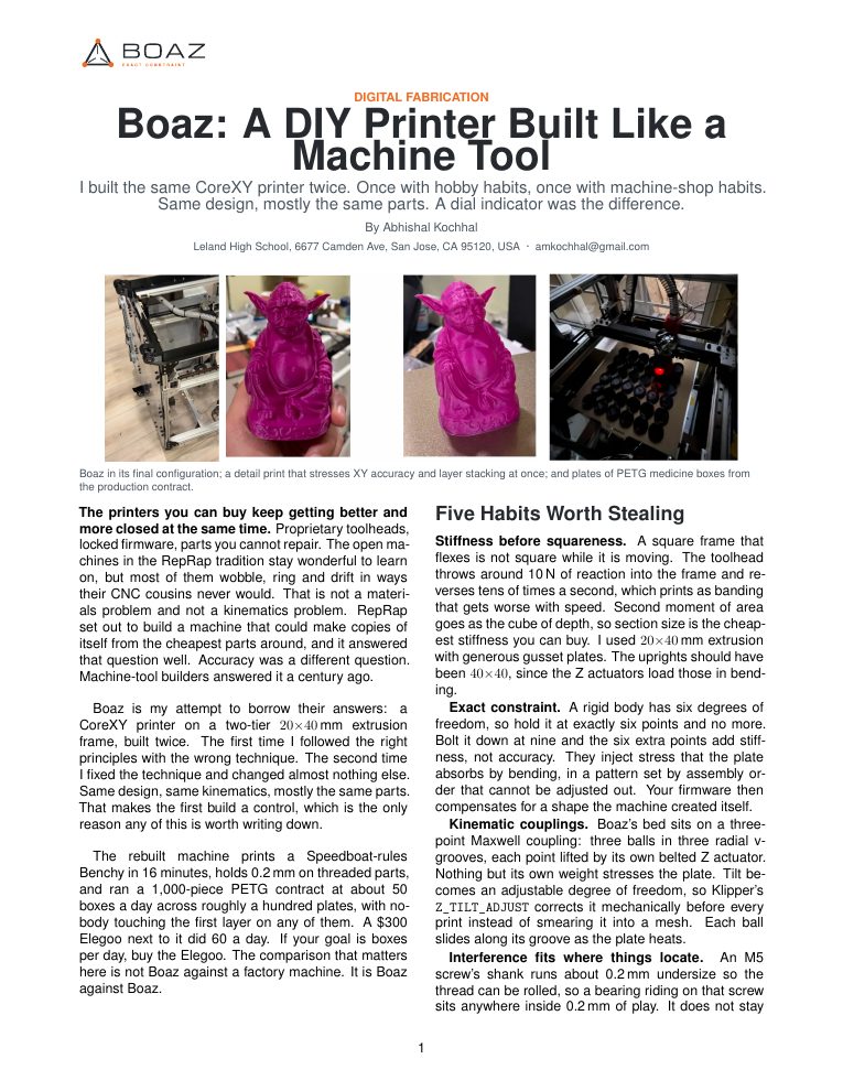 First page of the article Boaz: A DIY Printer Built Like a Machine Tool